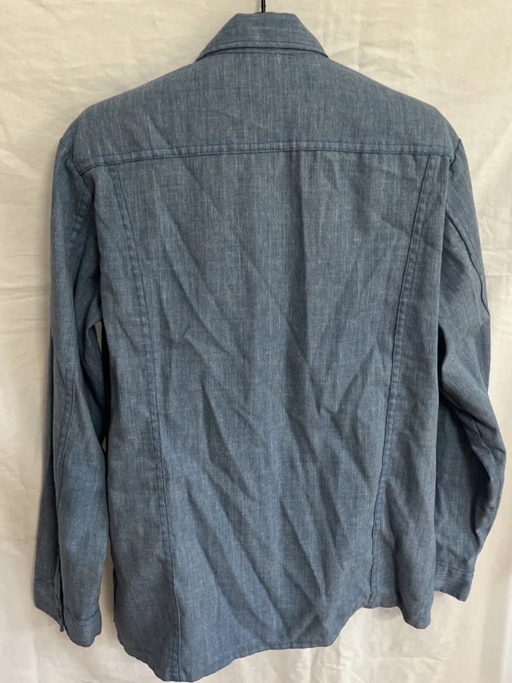 Men's Vintage Size L Blue Sears Western Wear Snap Button Down Shirt Flap Pockets